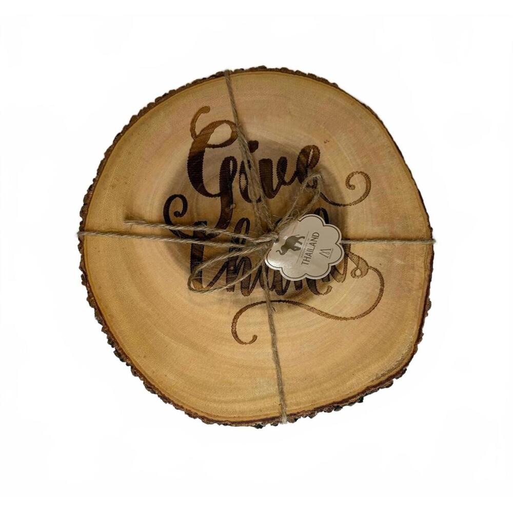 Wooden Trivet with 'Give Thanks' Engraving